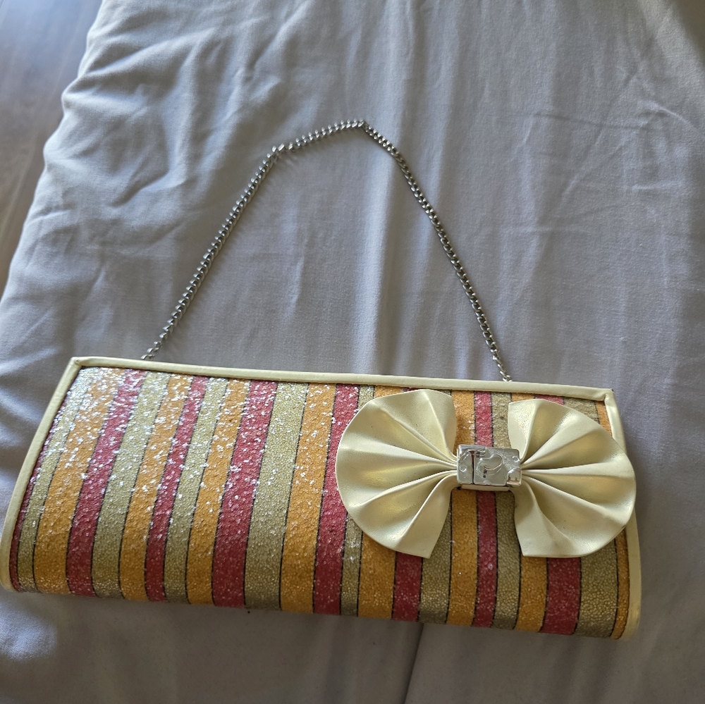 Gold and Pink Glitter Clutch with Bow